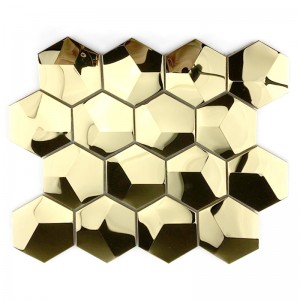 Le miroir hexagonal de tuiles de mosaïque d'or 3D dalle la mosaïque en métal pour la crédence de cuisine / décoration de salle de bains